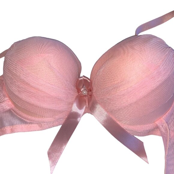 NEW Convertible Bra Panty Set Tie Back Halter Adjust Removable Strap Pink 36B - Picture 1 of 14